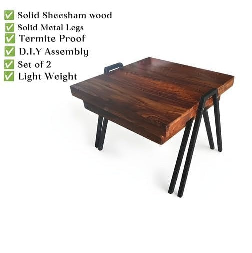 Wooden Center Table Set of 2 with Lower Shelf