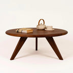 Solid Sheesham Wood Round Center Coffee Table for Living Room