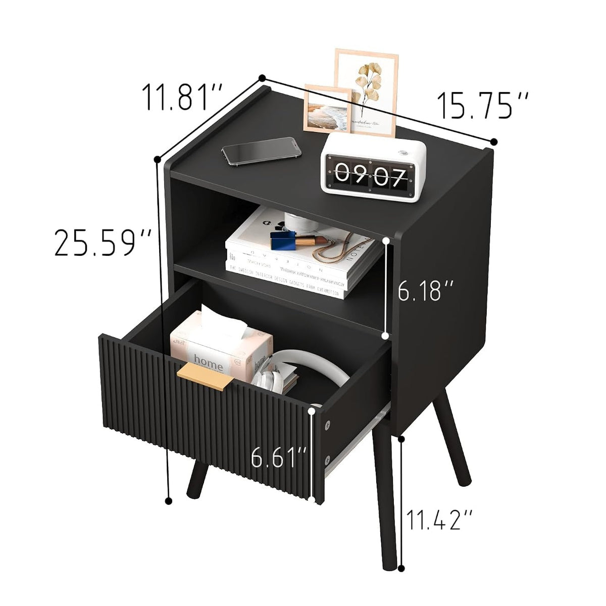 Solid Wood Bedside Table for Bedroom