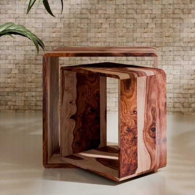 Solid Sheesham Wood Nesting Coffee Table Set of 2