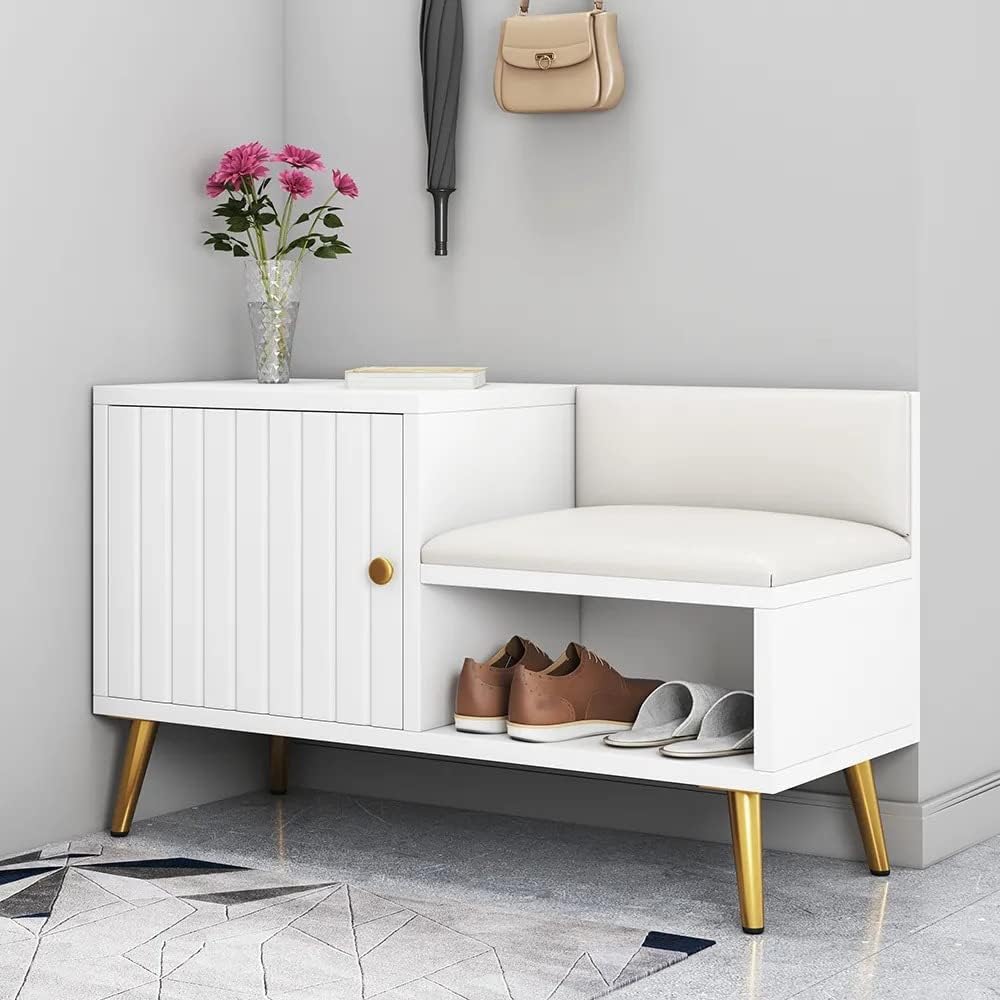 Solid Wood Shoe Cabinet with Seating