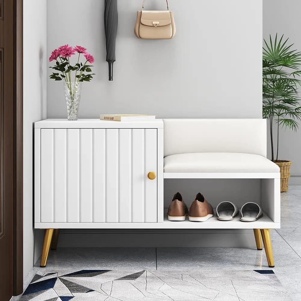 Solid Wood Shoe Cabinet with Seating