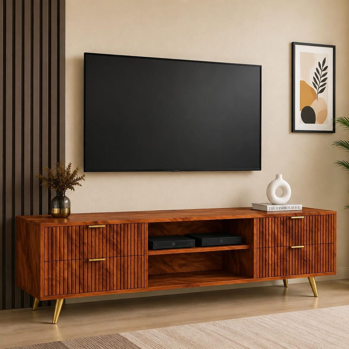 Wooden TV Cabinet with Storage Drawers