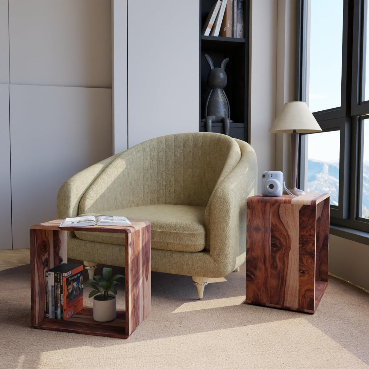 Solid Sheesham Wood Nesting Coffee Table Set of 2