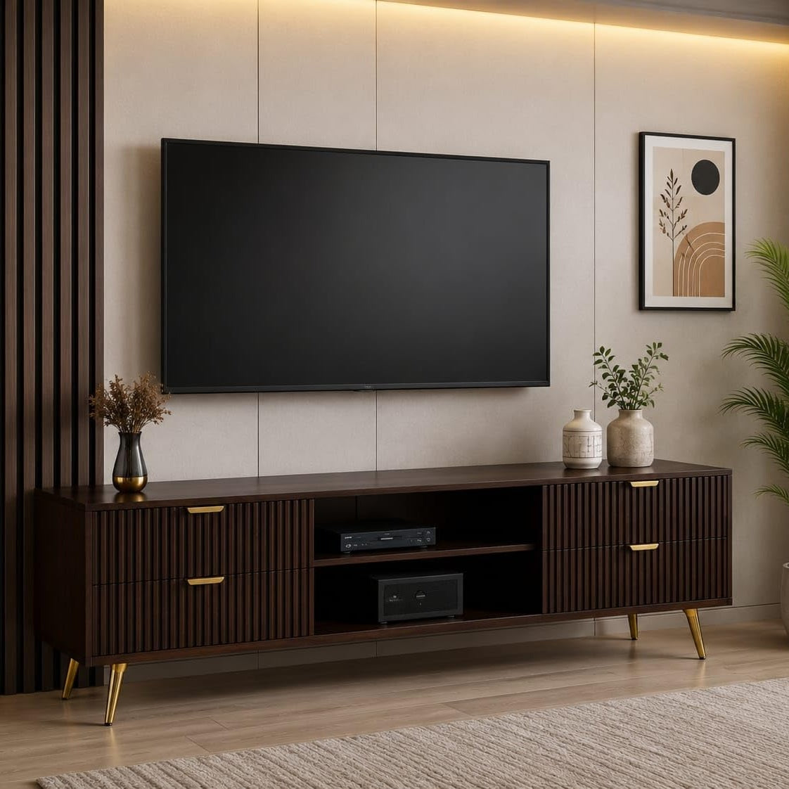 Wooden TV Cabinet with Storage Drawers