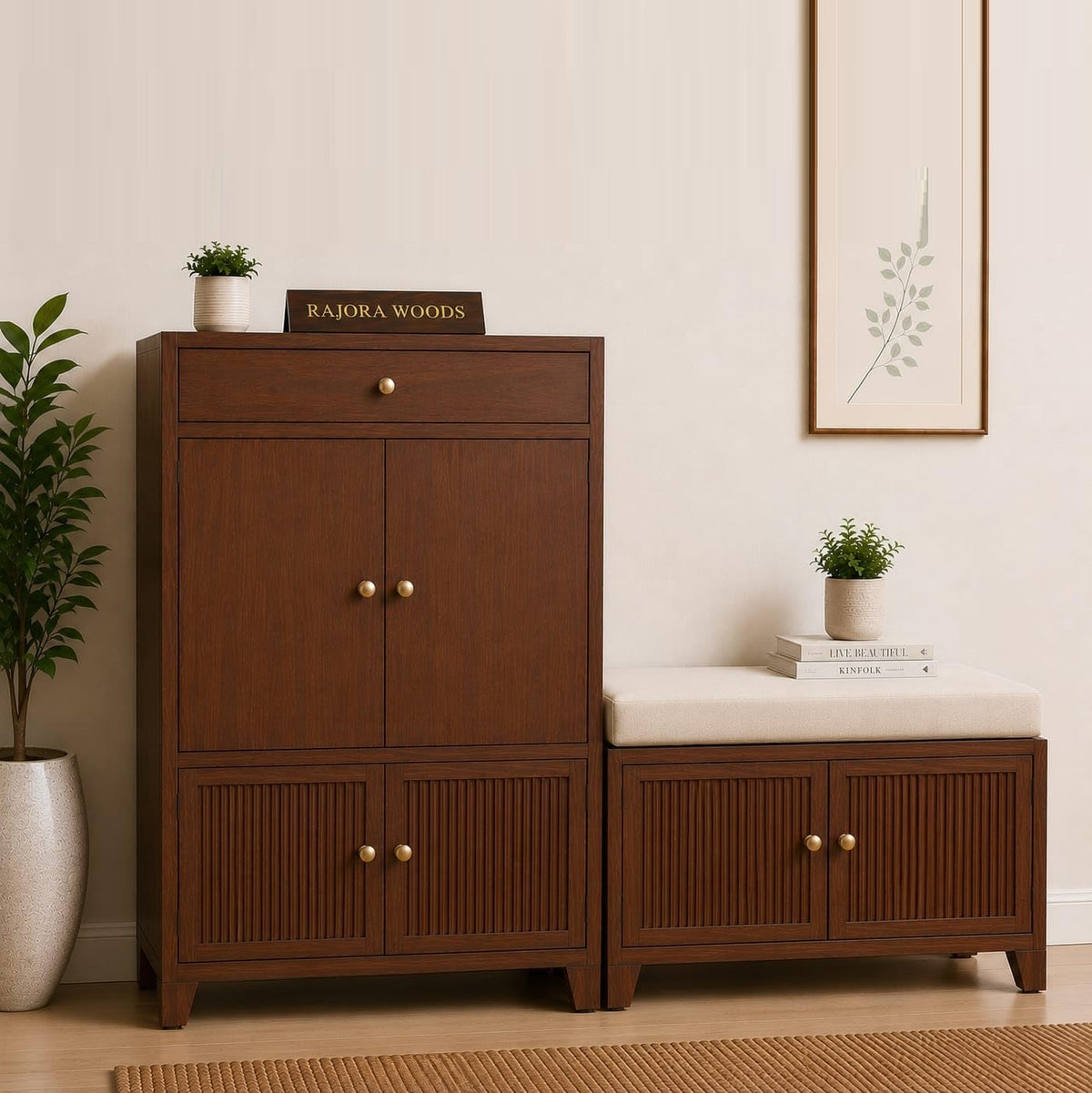 Wooden Shoe Cabinet with Seating