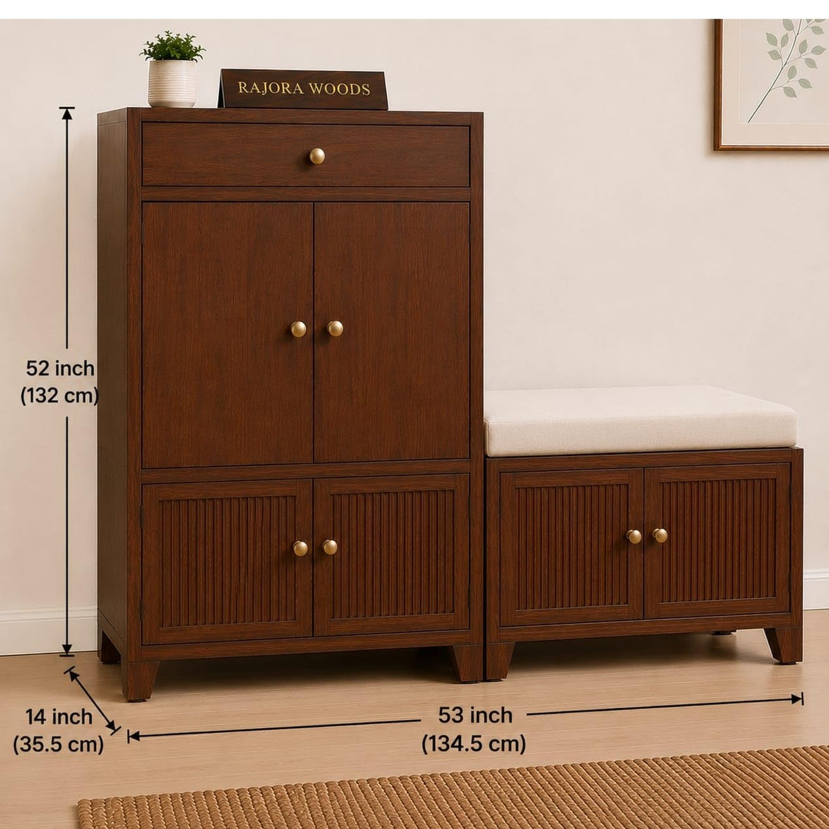 Wooden Shoe Cabinet with Seating