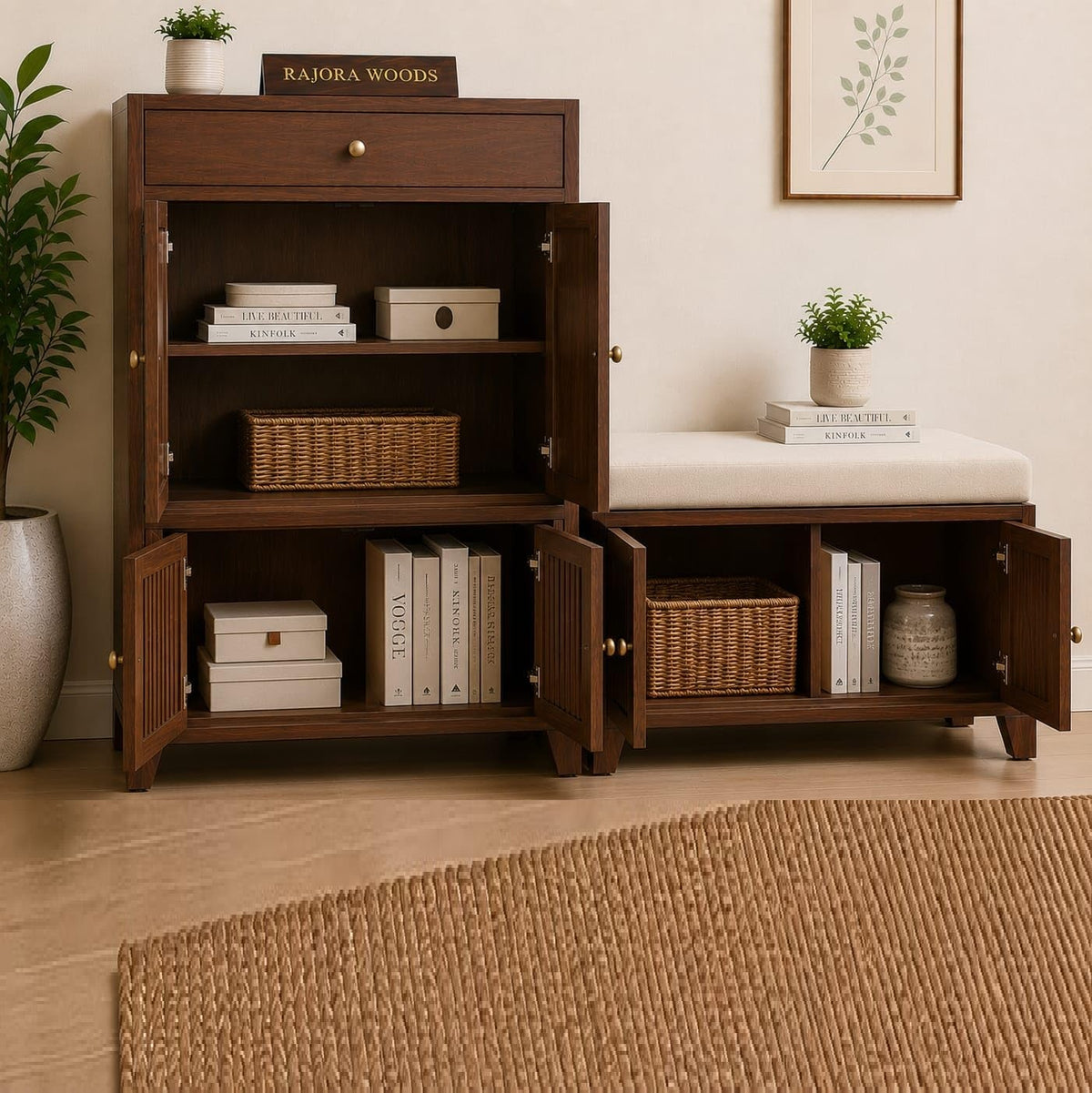 Wooden Shoe Cabinet with Seating