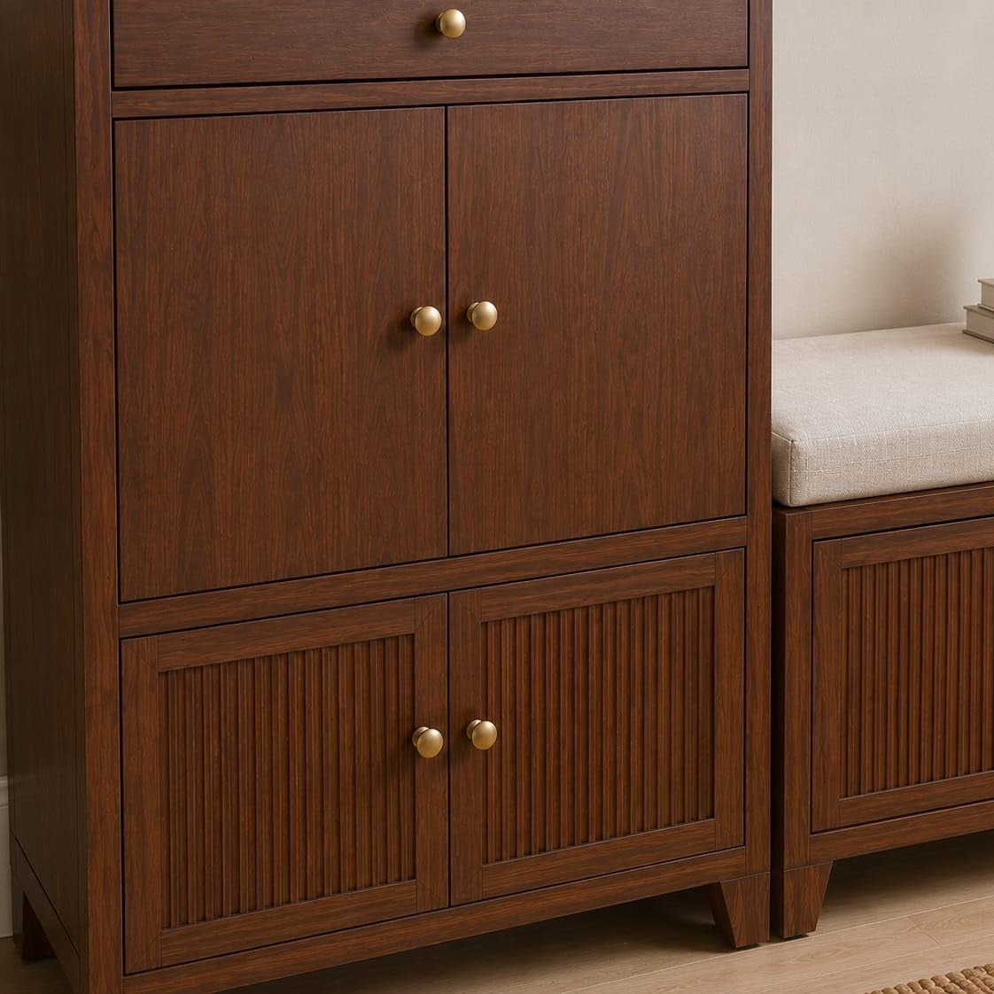 Wooden Shoe Cabinet with Seating