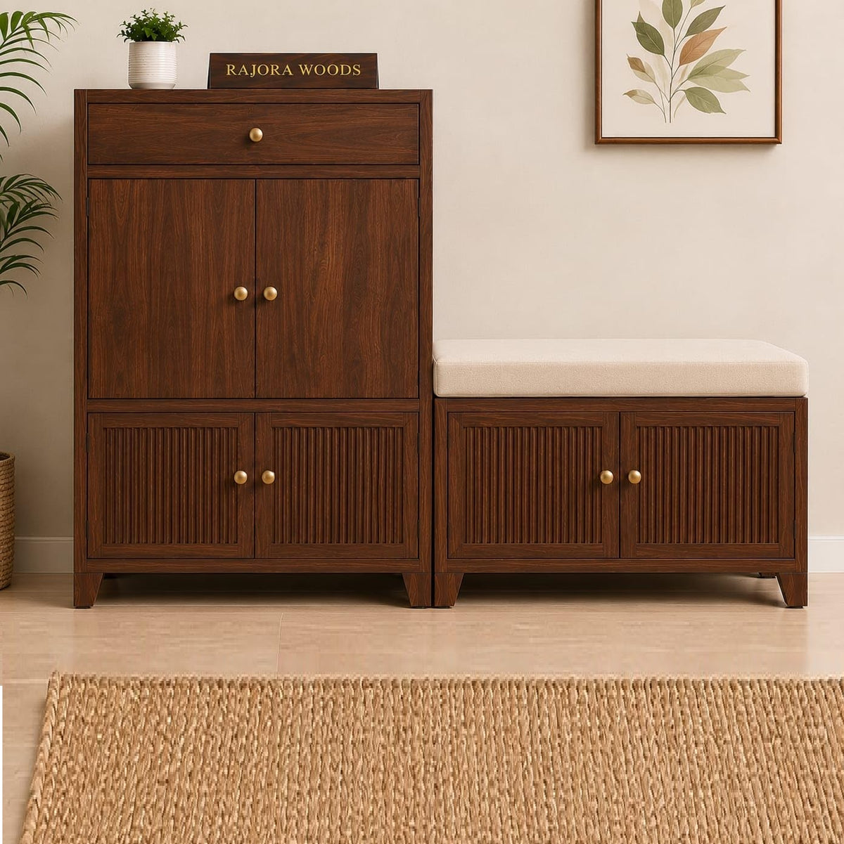 Wooden Shoe Cabinet with Seating