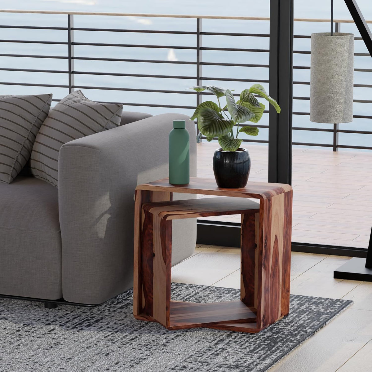 Solid Sheesham Wood Nesting Coffee Table Set of 2